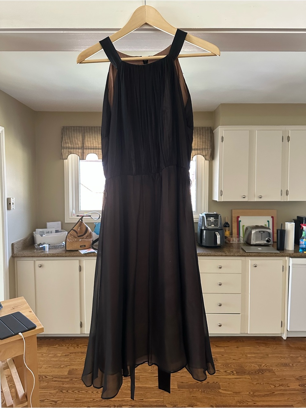 Anne Klein Black Sleeveless High-Neck Chiffon High-Low Dress